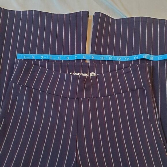 Betabrand Classic Navy Pinstripe Flare Yoga Dress Pant - Size Medium - Picture 4 of 8